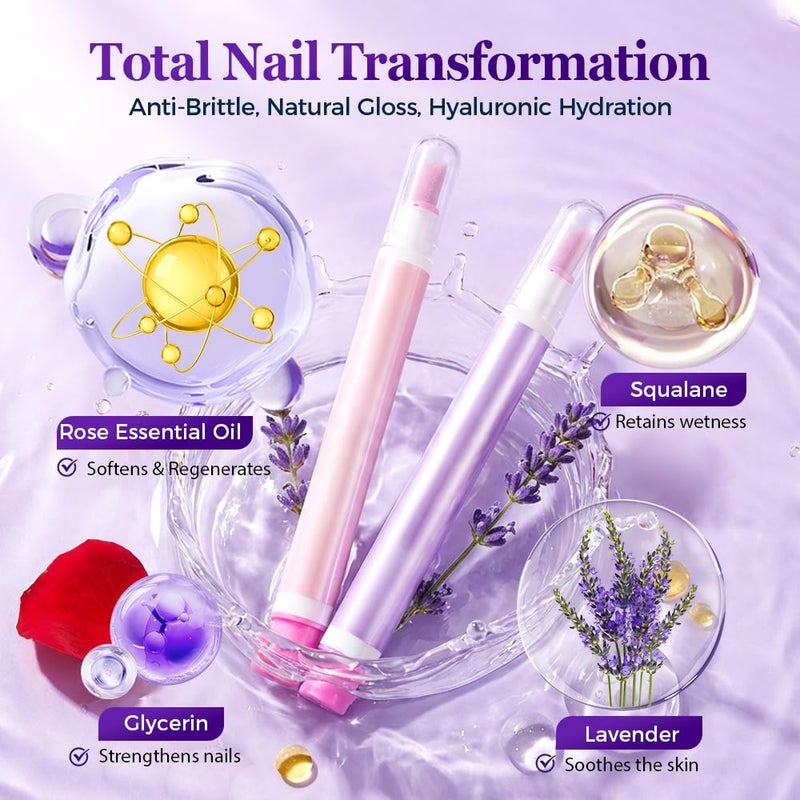 2 Packs 2-in-1 Cuticle Oil Pusher Pen, 2026 New Ceramic Cuticle Pusher & Oil Pen, Nail Care Pen for Hangnails, Dry & Damaged Nails, Moisturize Strengthen Brighten Nails Care (Purple+Pink) - Image 5