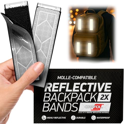 Byllstore Reflective Backpack Bands | High-Visibility Orafol Reflectors | Hook-and-Loop Closure | 1.5″ x 5″ | White (2-Pack) - Image 1