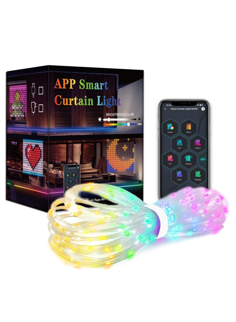 أضواء ستارة LED ذكية، أضواء ستارة USB، أضواء حائط متغيرة الألوان، أضواء سلسلة ستائر ديناميكية DIY لغرفة النوم وغرفة المعيشة، مقاومة للماء IP65 في الهواء الطلق، 1.6 × 1.6 متر، 256 مصباح LED RGBIC - Image 1