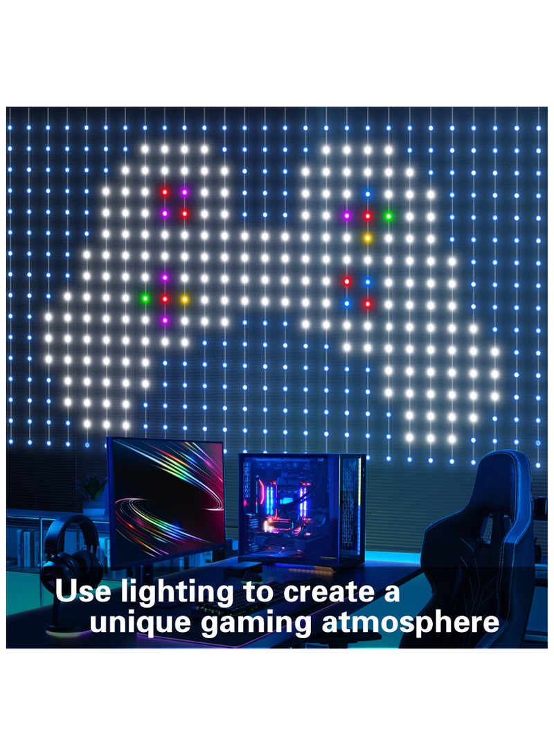أضواء ستارة LED ذكية، أضواء ستارة USB، أضواء حائط متغيرة الألوان، أضواء سلسلة ستائر ديناميكية DIY لغرفة النوم وغرفة المعيشة، مقاومة للماء IP65 في الهواء الطلق، 1.6 × 1.6 متر، 256 مصباح LED RGBIC - Image 3