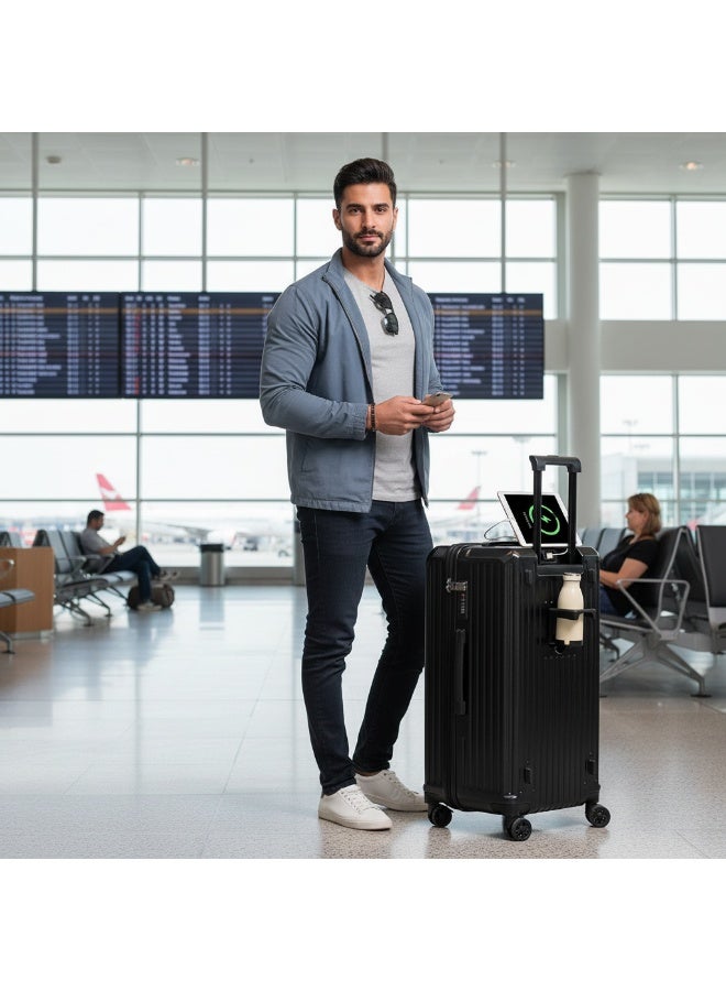 Skycare 20-34 Inch Travel Trunk Luggage with Spinner Wheels ,Cup Holder and USB Port- Lightweight PC Material, Scratch Resistant - Image 3