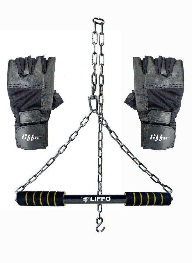 Liffo® Pull Up Bar Hanging Rod For Height Increase Heavy Duty For Kids,Adult With Weight Lifting Gloves (5FT) Yellow - Image 1