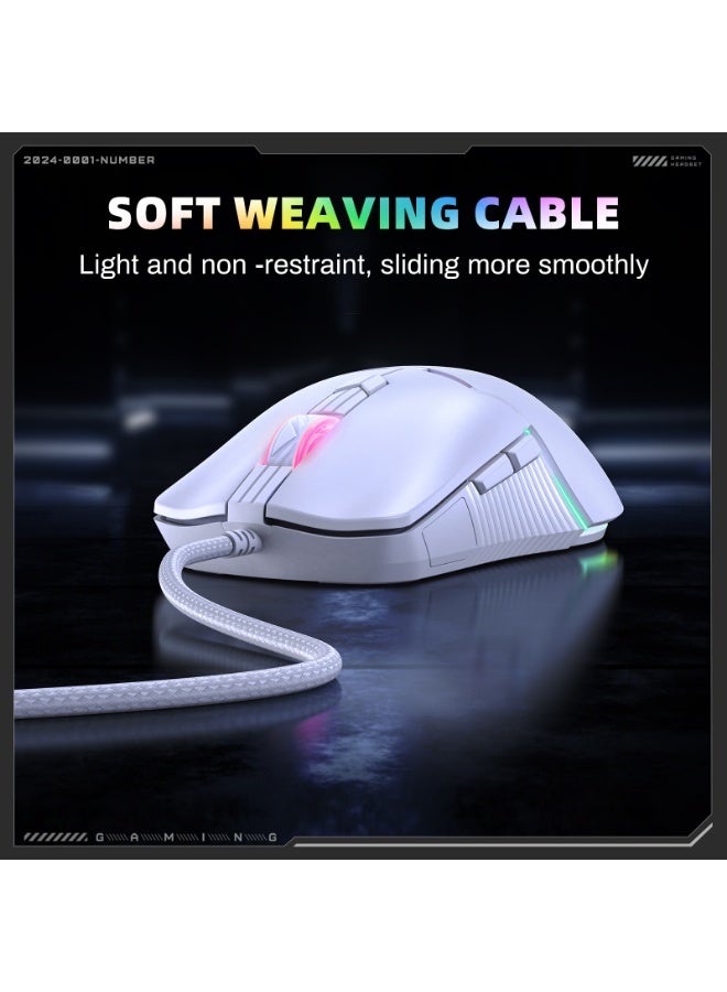 ONIKUMA CW929 Gaming Mouse Wired- 6 Button – Adjustable 6400DPI Optical Sensor A825  – 7 Colorful RGB Backlit Optical Gaming Mice for PC Laptop Gamer | White - Image 3