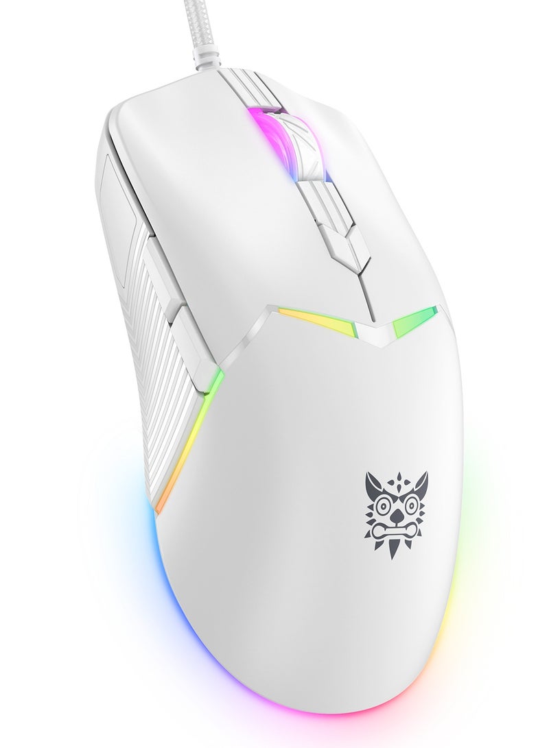 ONIKUMA CW929 Gaming Mouse Wired- 6 Button – Adjustable 6400DPI Optical Sensor A825  – 7 Colorful RGB Backlit Optical Gaming Mice for PC Laptop Gamer | White - Image 1