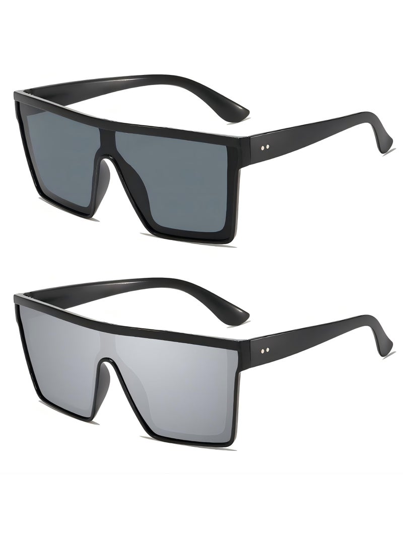 النظارات الشمسية ، النظارات الشمسية الكبيرة المربع للرجال والنساء ، 2Pcs مضاد للأشعة فوق البنفسجية ضد التعب العين كبيرة شقة العلوية العصرية قبعة الشمس بلا إطار النظارات الشمسية ، مناسبة للسفر بالسيارة - Image 1