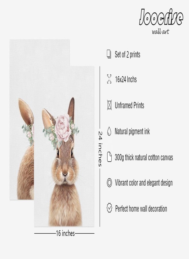 Joocrise Bunny Rabbit Wall Art Baby Girl Nursery Wall Art UNFRAMED Nursery Canvas Prints Bunny Pictures for Nursery Room Decor Nursery Artwork Baby Woodland Animal Pictures 16x24 Inch Set of 2 - Image 2