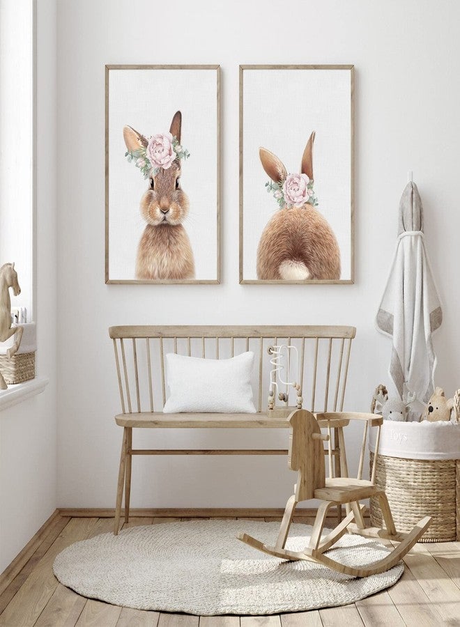 Joocrise Bunny Rabbit Wall Art Baby Girl Nursery Wall Art UNFRAMED Nursery Canvas Prints Bunny Pictures for Nursery Room Decor Nursery Artwork Baby Woodland Animal Pictures 16x24 Inch Set of 2 - Image 1