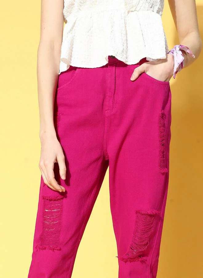 SASSAFRAS Solid Distressed High Waist Regular Fit Jeans