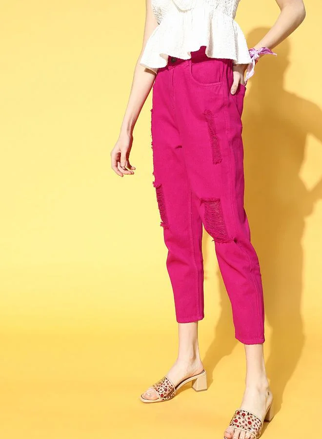 SASSAFRAS Solid Distressed High Waist Regular Fit Jeans