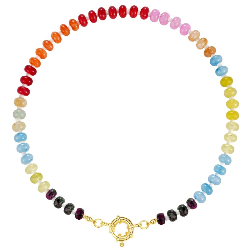 KissYan Beaded Gemstone Necklace for Women, Colorful Boho Bead Choker Natural Stone Surfer Beach Necklaces 14K Gold Plated Summer Handmade Jewelry(B23) - Image 1