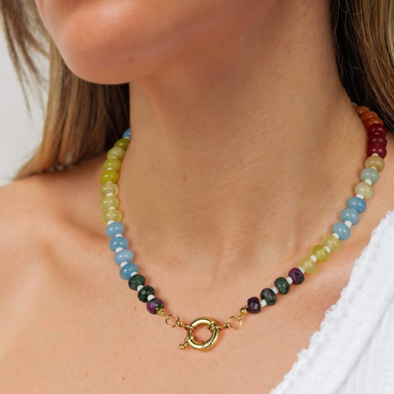 KissYan Beaded Gemstone Necklace for Women, Colorful Boho Bead Choker Natural Stone Surfer Beach Necklaces 14K Gold Plated Summer Handmade Jewelry(B23) - Image 4