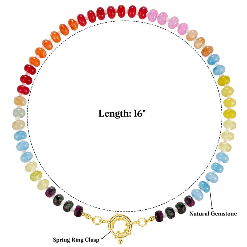 KissYan Beaded Gemstone Necklace for Women, Colorful Boho Bead Choker Natural Stone Surfer Beach Necklaces 14K Gold Plated Summer Handmade Jewelry(B23) - Image 5