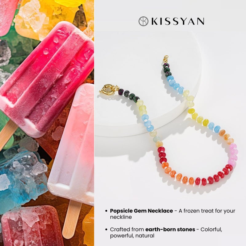 KissYan Beaded Gemstone Necklace for Women, Colorful Boho Bead Choker Natural Stone Surfer Beach Necklaces 14K Gold Plated Summer Handmade Jewelry(B23) - Image 2