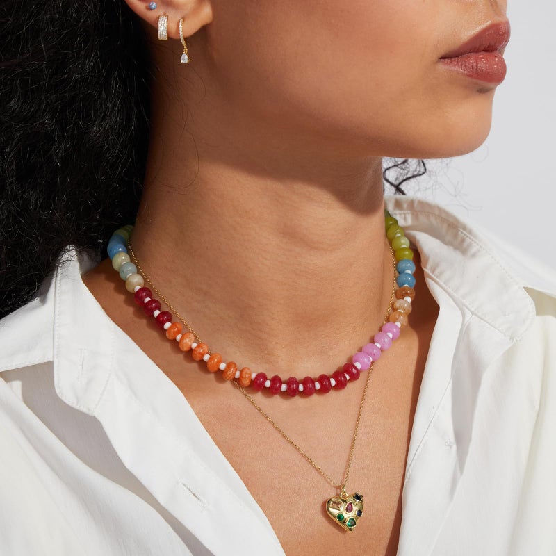 KissYan Beaded Gemstone Necklace for Women, Colorful Boho Bead Choker Natural Stone Surfer Beach Necklaces 14K Gold Plated Summer Handmade Jewelry(B23) - Image 3