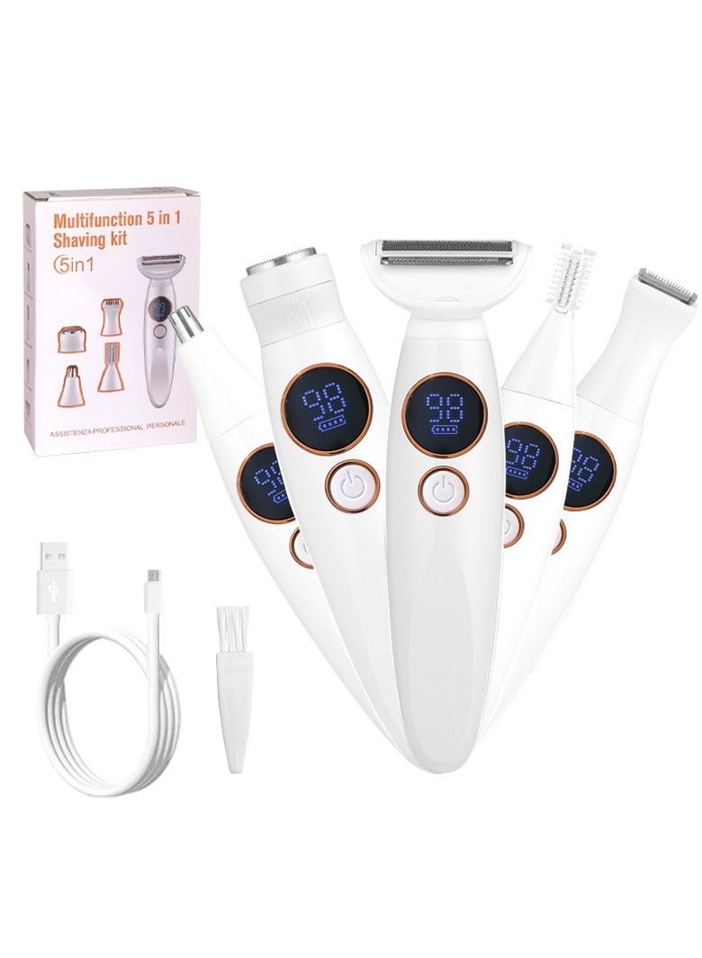 AirYoung Nose Hair Trimmer, Eyebrow Razor, Facial Hair Remover for Women, 5-in-1 Women's Razor, Electric with Digital Display, USB Charging Function, Nose Hair, Ear Hair, Eyebrow Trimmer for Women - Image 1