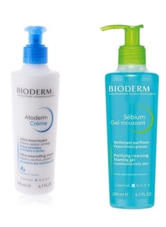Bioderm Bioderm Atoderm Ultra Nourishing Moisturizing Cream for Normal to Dry Sensitive Skin 200ml and Sebium Purifying Facial Cleansing Foaming Gel for Combination/Oily Skin 200ml 