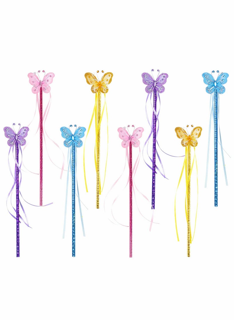Excefore Butterfly Magic Fairy Wand Princess Glitter Wands With Ribbons For Girls Princess Costume Props Role Play Kids Magic Shows Cosplay Butterfly Party Favors Fairy Birthday Party Supplies 8 Pieces - Image 1