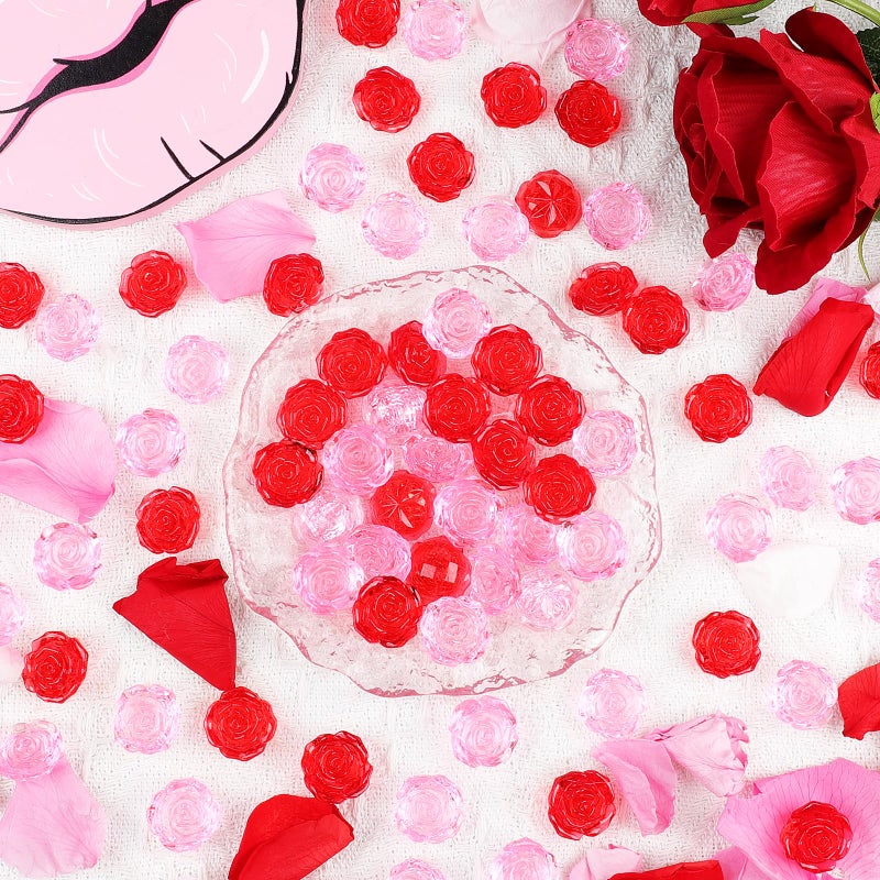 Fangoo 210PCS Red Pink Acrylic Rose Ornaments Mini Acrylic Rose Gems for Valentine Vase Filler Decor for Table Scatter Engagement Valentine's Day Wedding Anniversary Party (RedPink-Rose, 12OZ) - Image 4