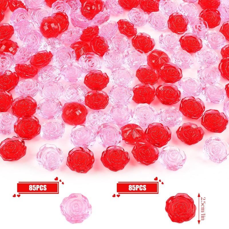 Fangoo 210PCS Red Pink Acrylic Rose Ornaments Mini Acrylic Rose Gems for Valentine Vase Filler Decor for Table Scatter Engagement Valentine's Day Wedding Anniversary Party (RedPink-Rose, 12OZ) - Image 2