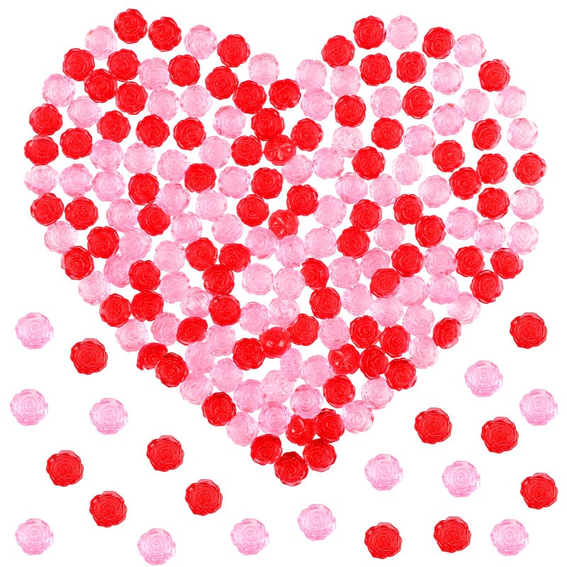 Fangoo 210PCS Red Pink Acrylic Rose Ornaments Mini Acrylic Rose Gems for Valentine Vase Filler Decor for Table Scatter Engagement Valentine's Day Wedding Anniversary Party (RedPink-Rose, 12OZ) - Image 1