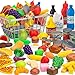TikOnsYol 55 Pcs Grocery Store Pretend Play Food Set with Shopping Basket for Kids Toddlers 13 48 Kids Play Kitchen Accessories Plastic Fake Food Fruits and Vegetables Can Toy Gifts for Boys Girls - Image 2