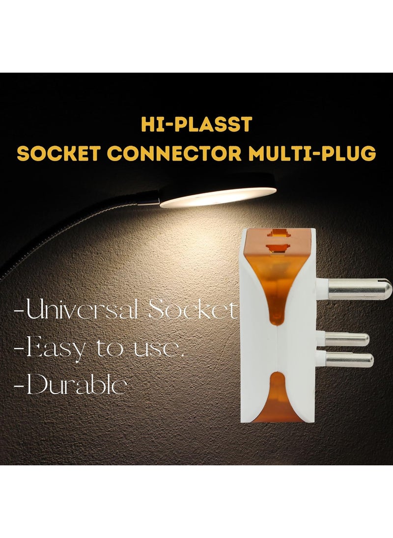 HI PLASST PINS N PLUGS HiPlasst Pack of 20 Universal 3Pin Multi Plug with Type D Socket 2X 2Pin 1x 3Pin Outlets USUKEU to India Travel Converter Plug 6A for International Devices White Orange  - Image 5