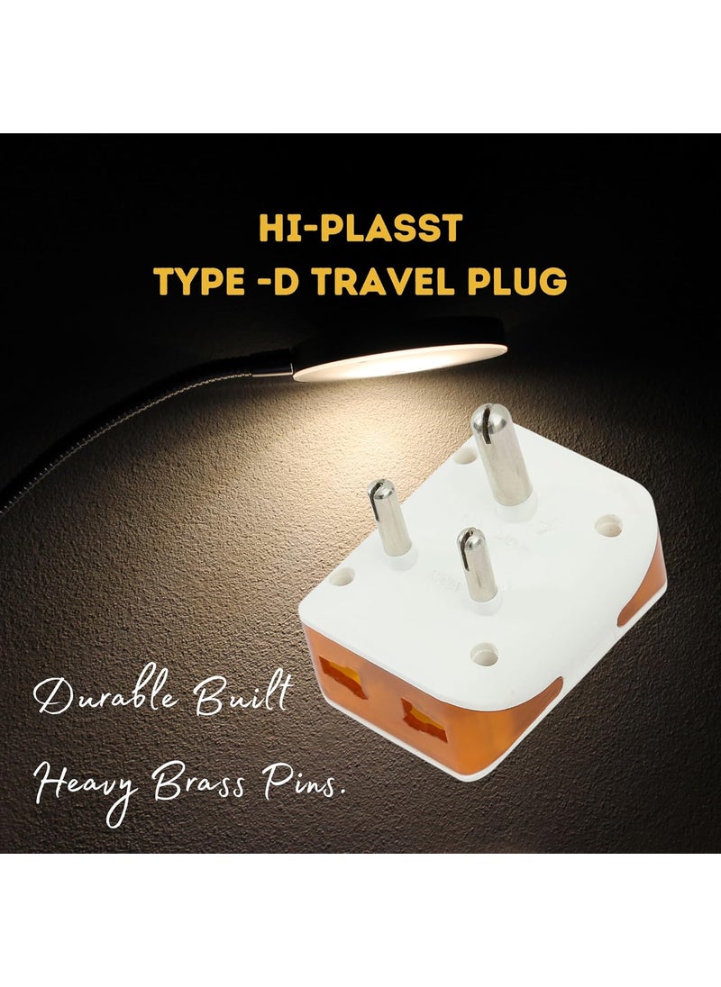HI PLASST PINS N PLUGS HiPlasst Pack of 20 Universal 3Pin Multi Plug with Type D Socket 2X 2Pin 1x 3Pin Outlets USUKEU to India Travel Converter Plug 6A for International Devices White Orange  - Image 4