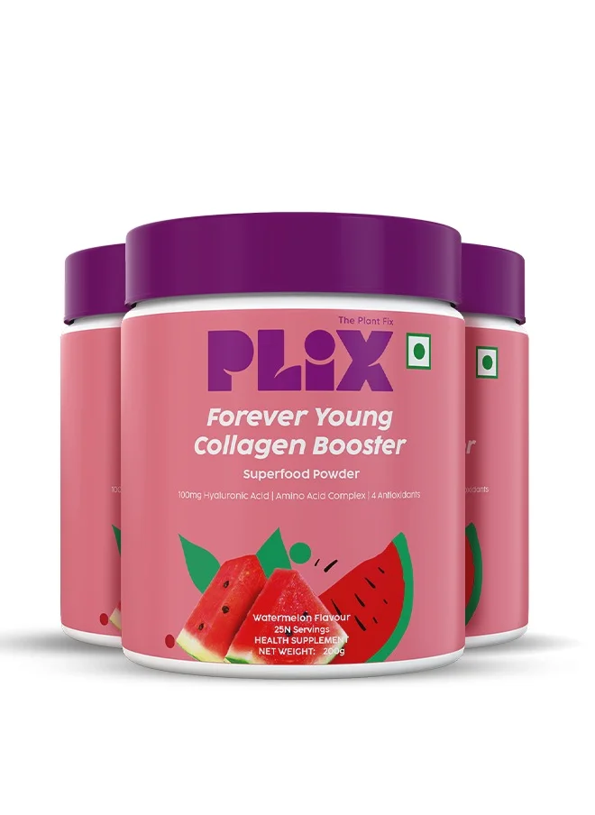 PLIX THE PLANT FIX Plant-based Collagen Powder With Hyaluronic Acid For Radiant Skin- Watermelon Flavor, 600g- 75 Servings - Pack Of 3