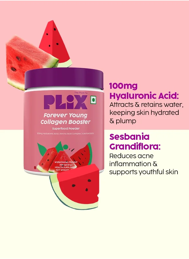 PLIX THE PLANT FIX Plant-based Collagen Powder With Hyaluronic Acid For Radiant Skin- Watermelon Flavor, 600g- 75 Servings - Pack Of 3