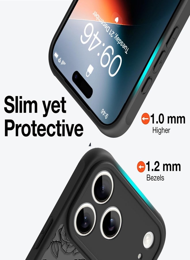 أو أو كيه جراب OOK المغناطيسي لهاتف iPhone 17 Pro Max (6.9 بوصة) - غطاء نحيف شفاف غير لامع بتصميم وردة سوداء أنيقة [متوافق مع MagSafe] حماية للكاميرا، خفيف الوزن وأنيق - Image 4