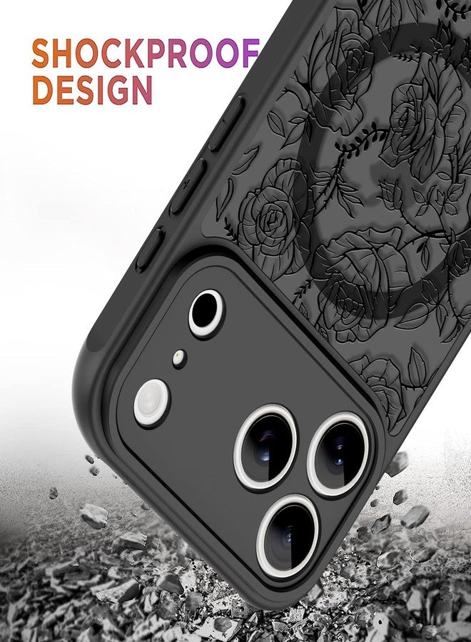 أو أو كيه جراب OOK المغناطيسي لهاتف iPhone 17 Pro Max (6.9 بوصة) - غطاء نحيف شفاف غير لامع بتصميم وردة سوداء أنيقة [متوافق مع MagSafe] حماية للكاميرا، خفيف الوزن وأنيق - Image 3