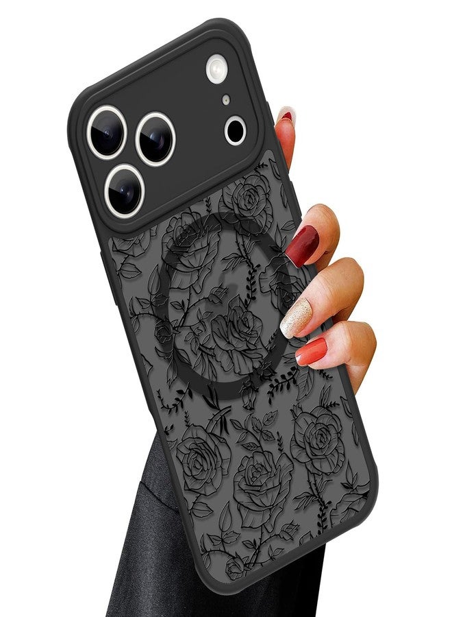 أو أو كيه جراب OOK المغناطيسي لهاتف iPhone 17 Pro Max (6.9 بوصة) - غطاء نحيف شفاف غير لامع بتصميم وردة سوداء أنيقة [متوافق مع MagSafe] حماية للكاميرا، خفيف الوزن وأنيق - Image 1