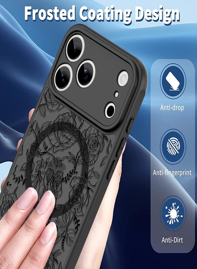 أو أو كيه جراب OOK المغناطيسي لهاتف iPhone 17 Pro Max (6.9 بوصة) - غطاء نحيف شفاف غير لامع بتصميم وردة سوداء أنيقة [متوافق مع MagSafe] حماية للكاميرا، خفيف الوزن وأنيق - Image 2