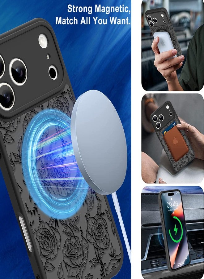 أو أو كيه جراب OOK المغناطيسي لهاتف iPhone 17 Pro Max (6.9 بوصة) - غطاء نحيف شفاف غير لامع بتصميم وردة سوداء أنيقة [متوافق مع MagSafe] حماية للكاميرا، خفيف الوزن وأنيق - Image 5