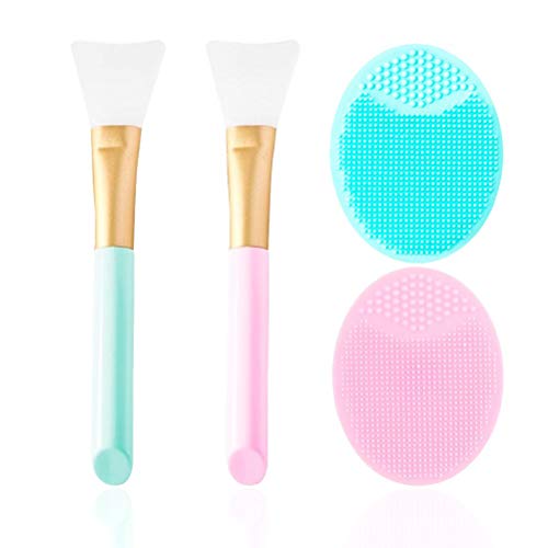 SQULIGT 2 PCS Silicone Face Mask Brush and 2 PCS Face Scrubber, Facial Applicator Brushes for Applying Facial Mask, Soft Silicone Facial Cleansing Brush Pad Cosmetic Scrapers(Set of 4) - Image 1