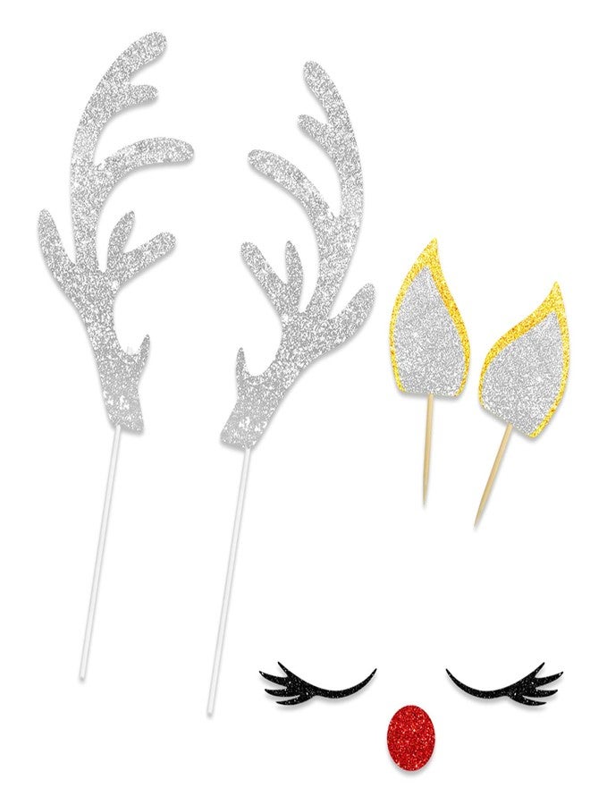 LETLIMIT Christmas Reindeer Cake Topper Deer Eyelashes Nose Ear Antler Picks for Doe or Buck Gender Reveal Theme Decor Supplies Baby Shower Happy Birthday Merry Christmas Happy New Yea Party Decorations - Image 3
