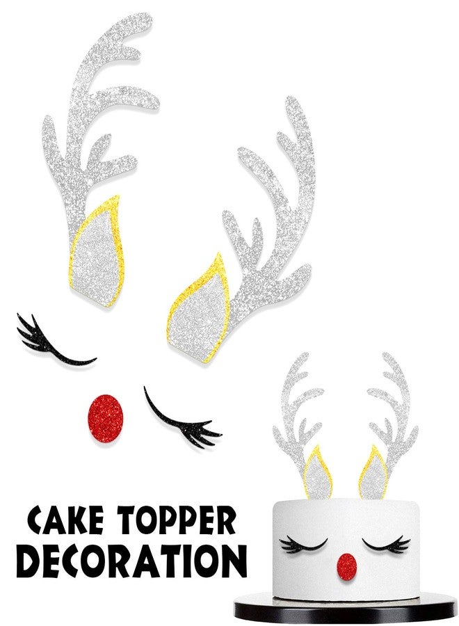 LETLIMIT Christmas Reindeer Cake Topper Deer Eyelashes Nose Ear Antler Picks for Doe or Buck Gender Reveal Theme Decor Supplies Baby Shower Happy Birthday Merry Christmas Happy New Yea Party Decorations - Image 2