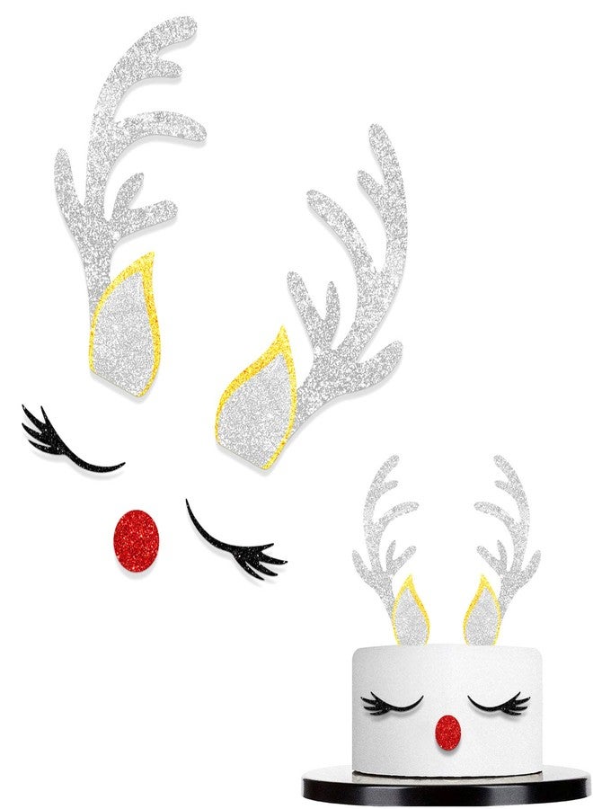 LETLIMIT Christmas Reindeer Cake Topper Deer Eyelashes Nose Ear Antler Picks for Doe or Buck Gender Reveal Theme Decor Supplies Baby Shower Happy Birthday Merry Christmas Happy New Yea Party Decorations - Image 1