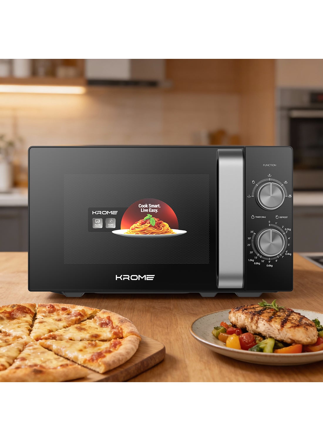 Microwave Oven, 20L Capacity, 700W Output, 5 Power Levels, 35 Minute Timer, Cooking End Signal, Grey Painted Cavity - KR-MW20MM Black