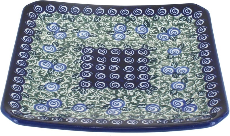 Blue Rose Pottery Blue Rose Polish Pottery Seaside Swirl Square Dessert Plate - Image 1
