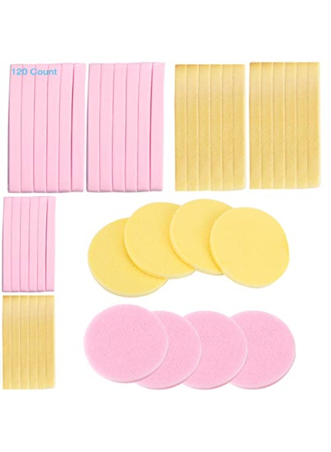 Tegelrying Facial Sponge Compressed120 Count PVA Professional Makeup Removal Round Face Wash Sponges Spa Pads Exfoliating Cleansing for WomenYellowPink - Image 1