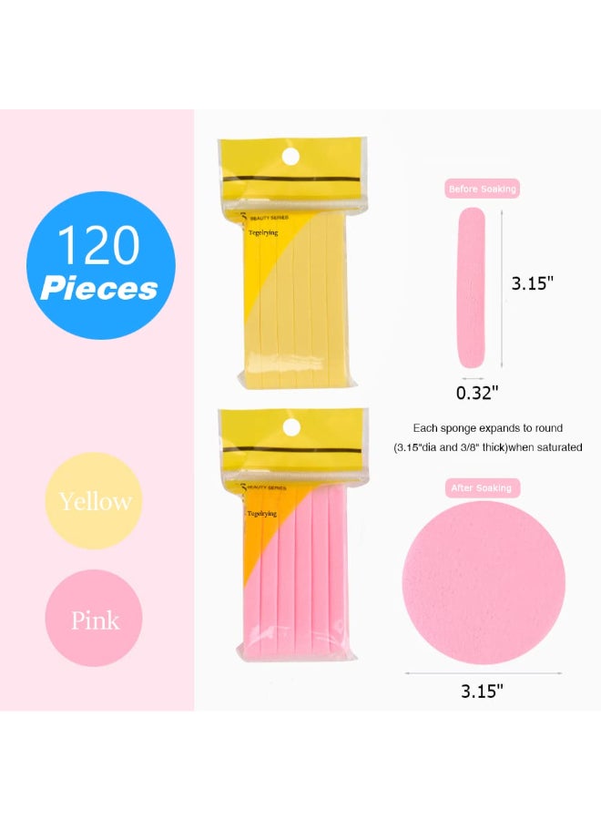 Tegelrying Facial Sponge Compressed120 Count PVA Professional Makeup Removal Round Face Wash Sponges Spa Pads Exfoliating Cleansing for WomenYellowPink - Image 4