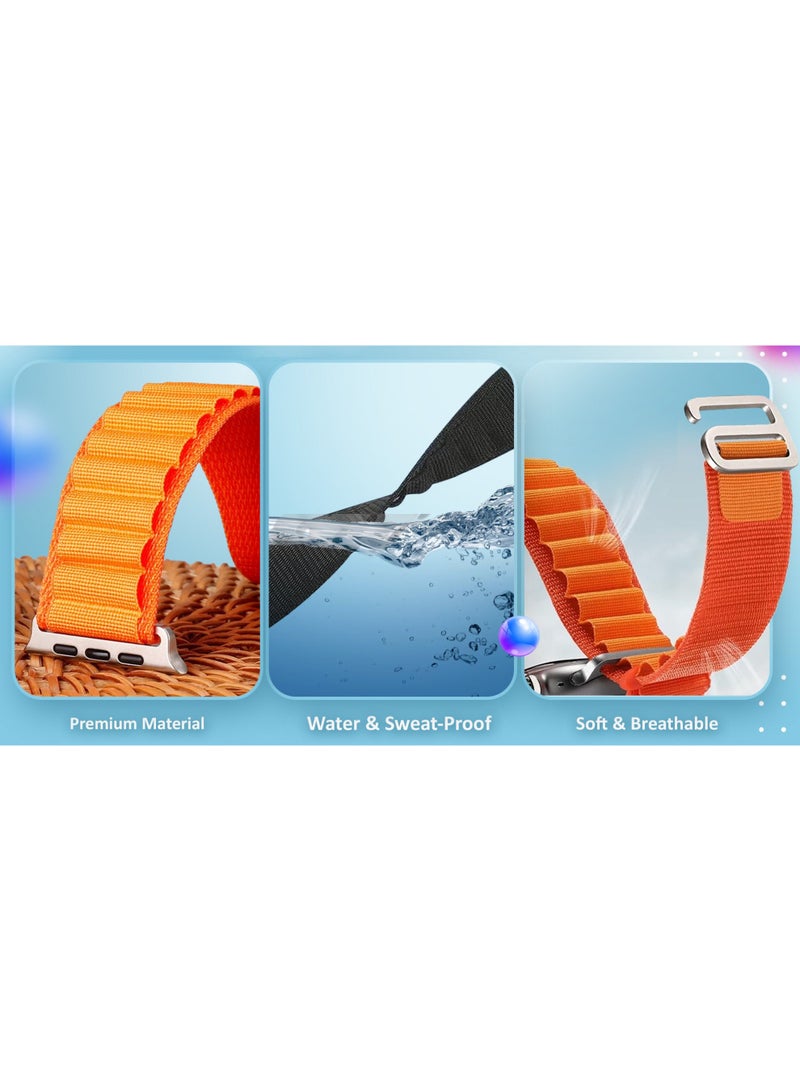 ويكسون 4 عبوات لساعة Apple Watch Alpine Loop Band 49 مم/45 مم/44 مم حزام رياضي منسوج من الناي متوافق مع iWatch Series 8/Ultra/7/SE/6/5/4/3/2/8 //برتقالي/ أبيض / أخضر / برتقالي / أسود - Image 3