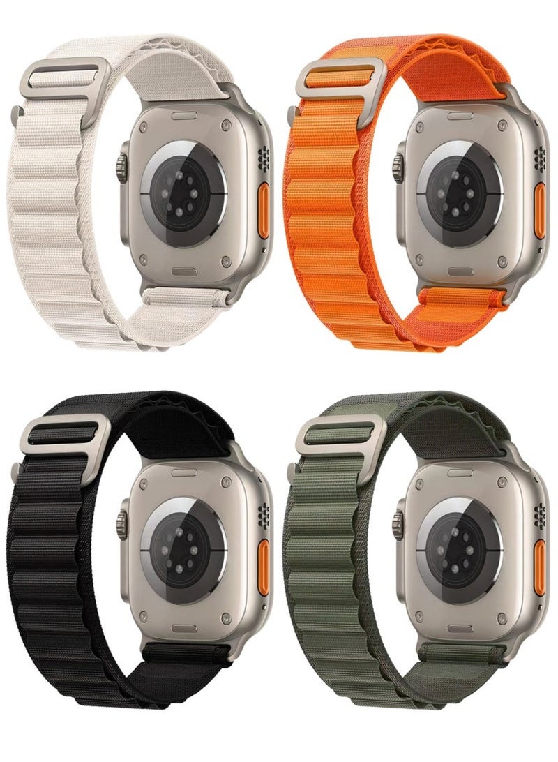 ويكسون 4 عبوات لساعة Apple Watch Alpine Loop Band 49 مم/45 مم/44 مم حزام رياضي منسوج من الناي متوافق مع iWatch Series 8/Ultra/7/SE/6/5/4/3/2/8 //برتقالي/ أبيض / أخضر / برتقالي / أسود - Image 1