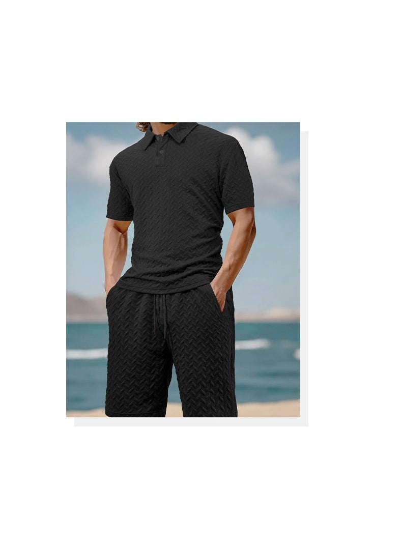 Casual Summer Floral Men's Polo Shirt Set Short Sleeve Fashion Sporty Menswear Thin Material Chinese Origin Male Ensemble - Image 2