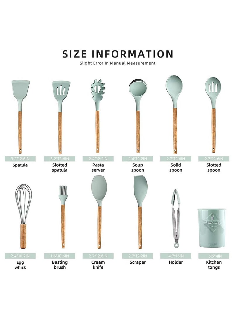بست مجموعة أدوات الطهي، مجموعة ملاعق سيليكون مكونة من 12 قطعة للخبز والطهي والتزيين، أداة ملعقة مطبخ منزلية مع حامل لأواني الطهي غير اللاصقة، مجموعة ملاعق طهي مقاومة للحرارة وخالية من مادة BPA - Image 2