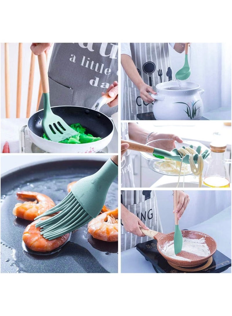بست مجموعة أدوات الطهي، مجموعة ملاعق سيليكون مكونة من 12 قطعة للخبز والطهي والتزيين، أداة ملعقة مطبخ منزلية مع حامل لأواني الطهي غير اللاصقة، مجموعة ملاعق طهي مقاومة للحرارة وخالية من مادة BPA - Image 3