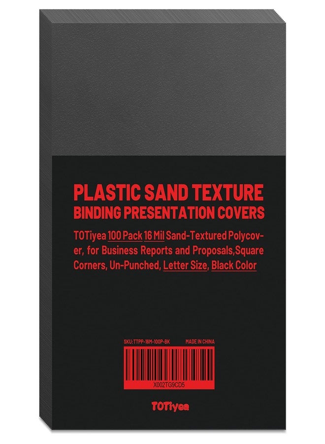 TOTiyea 100 Pack 16 Mil Poly Binding Covers, Sand Texture Binding Presentation Covers, Letter Size, Square Corners, Un-Punched, Black Color - Image 1