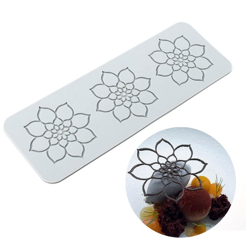 TUKE Lace Molds for Cake Decorating 3D Leaf Silicone Molds for Baking Gummy Molds Clay Fondant Molds Lace Mats Flower Honeycomb Bee Pattern for Sugar Chocolate Polymer (Flower_11.4x4x0.12inch_P) - Image 1