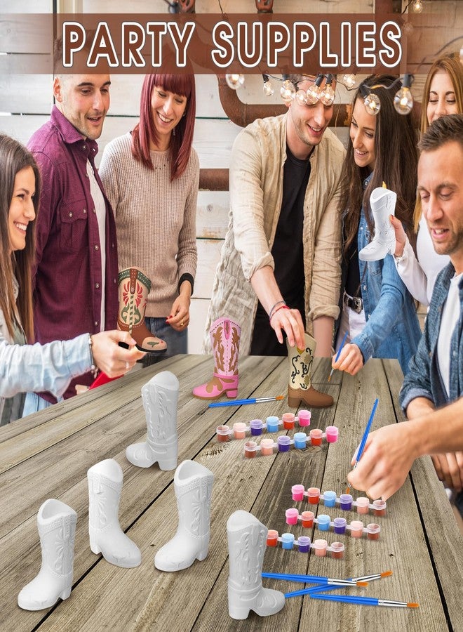 Affrolling 12 Set Cowboy Plaster Boot Vases Ceramics to Paint Ready to Paint DIY Unpainted Plaster Paintable Kit Contains Four Different Styles of Vases with Brush Palette for Adults - Image 4
